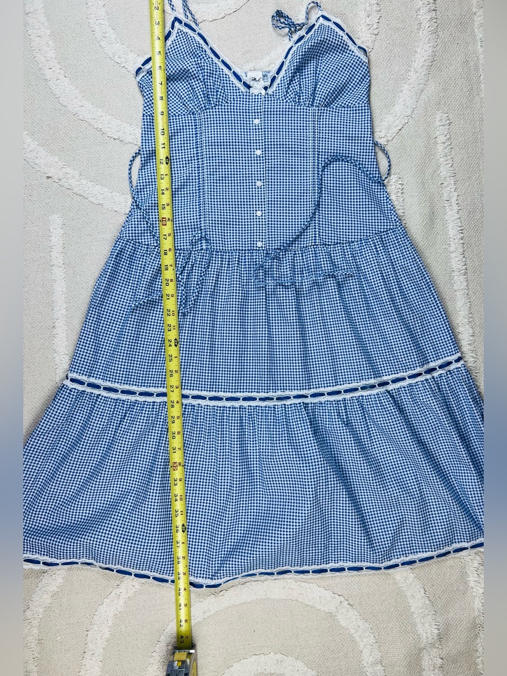 Frankie’s Bikinis x VS Pink Indiana Blue Gingham Lace Trim Sundress – Size M - Picture 11 of 14